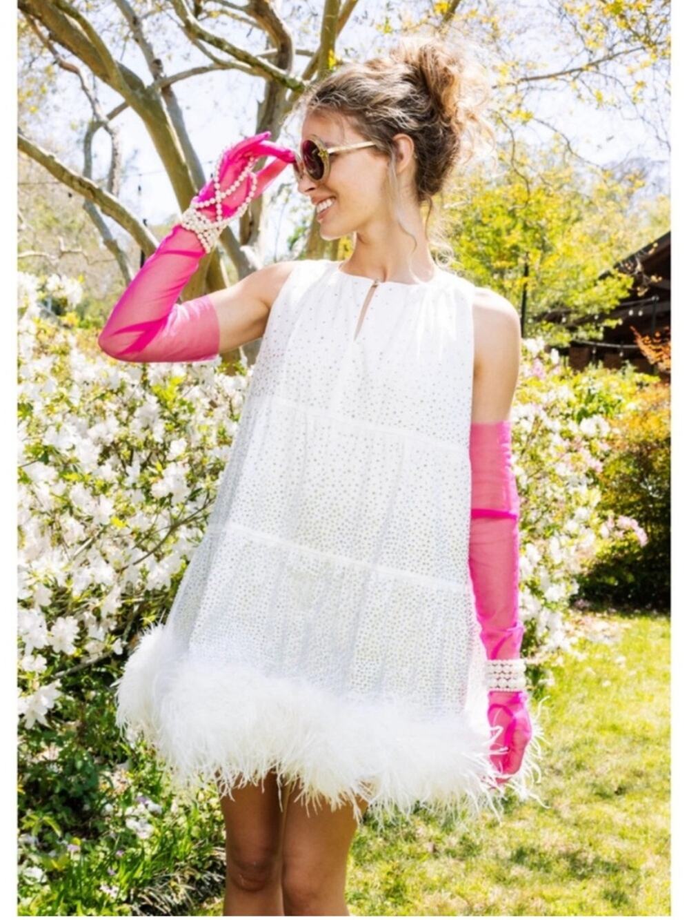 Queen of Sparkles White Rhinestone Feather Tank Dress
